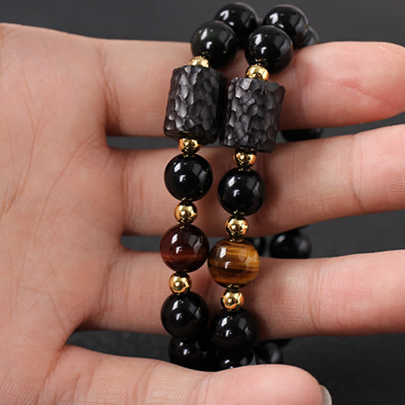 Black Obsidian Ebony Wood Red Tiger Eye Strength Couple Bracelet - image 4