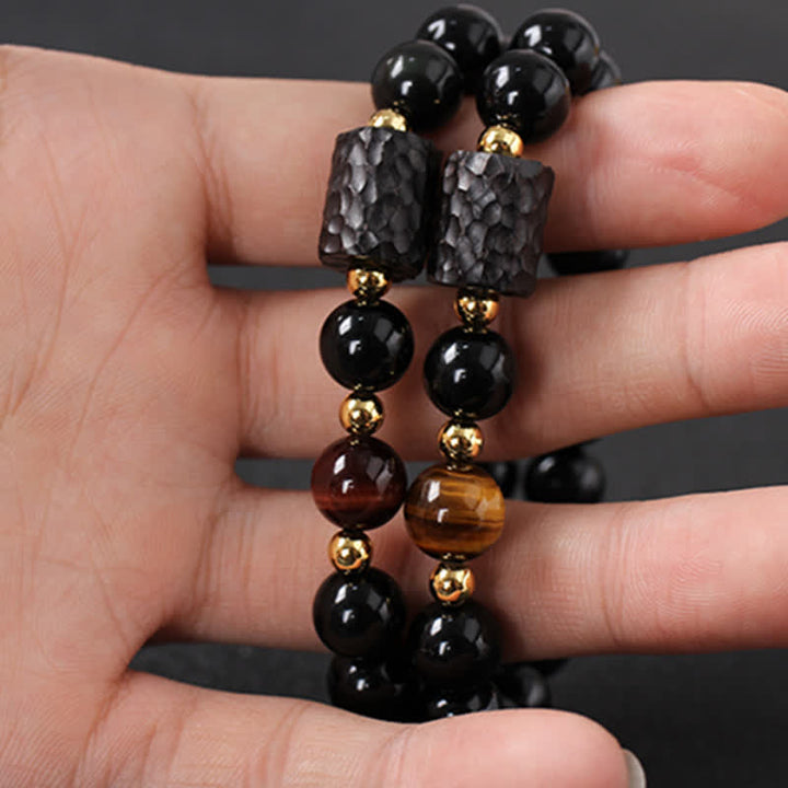 Black Obsidian Ebony Wood Red Tiger Eye Strength Couple Bracelet - image 4