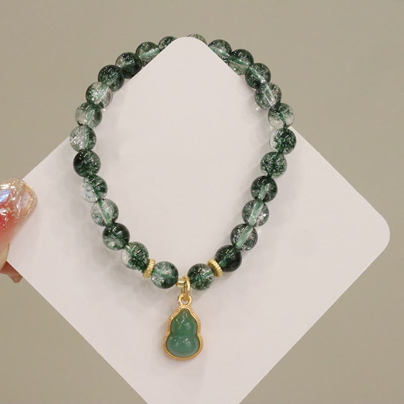 Buddha Stones Natural Green Phantom Confidence Gourd Buddha Charm Bracelet - Green Phantom&Gourd(Wrist Circumference 14-19cm) - image 1