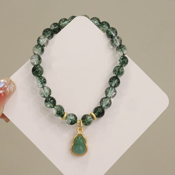 Buddha Stones Natural Green Phantom Confidence Gourd Buddha Charm Bracelet - Green Phantom&Gourd(Wrist Circumference 14-19cm) - image 1