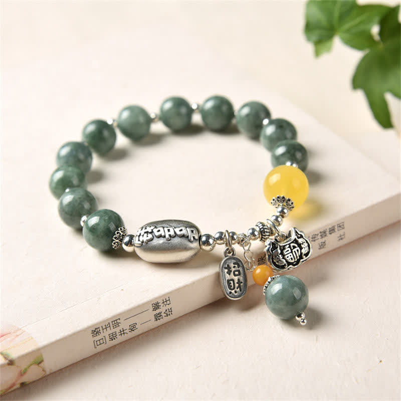 Buddha Stones 925 Sterling Silver Cyan Jade Amber Success Bracelet - Cyan Jade (Success ♥ Healing) - image 0