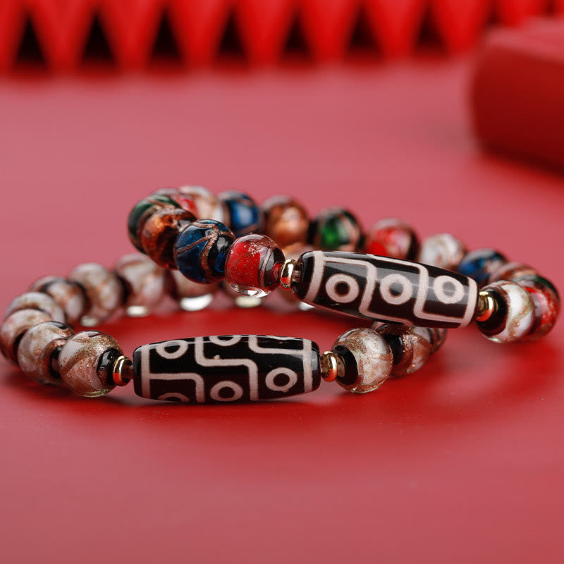 Buddha Stones Tibetan Nine-Eye Dzi Bead Three-eyed Dzi Bead Liuli Glass Bead Wealth Bracelet - image 9