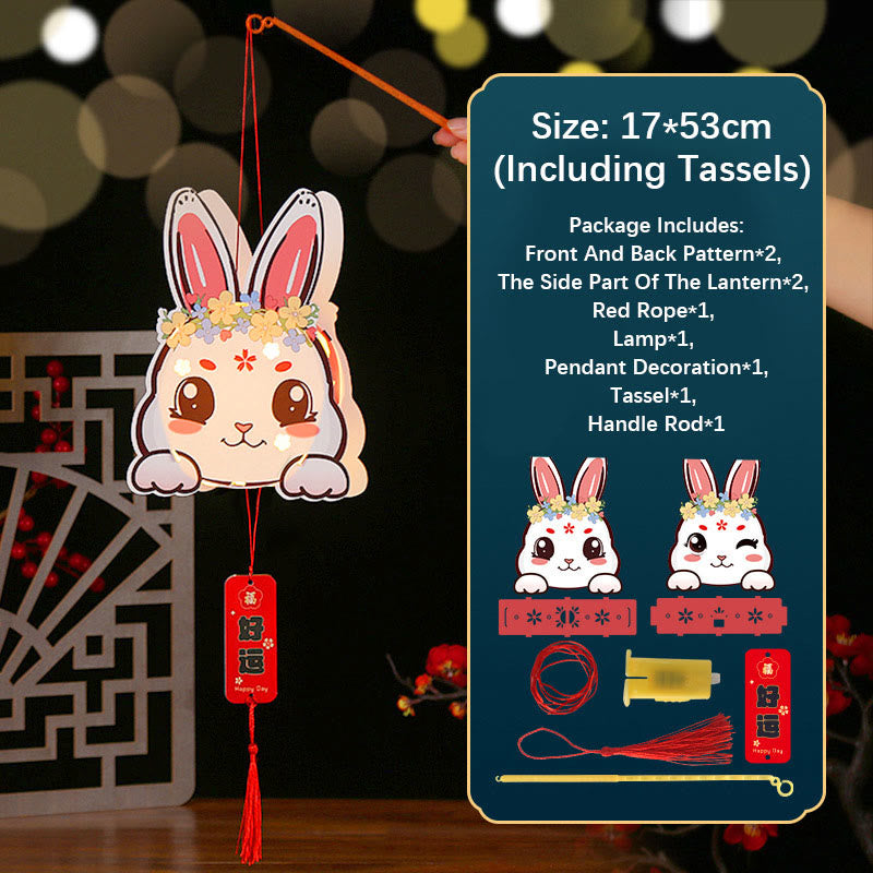 Buddha Stones DIY Good Luck Cute Rabbit Paper Lantern Lamp Mid-Autumn Festival Lantern Decoration - Lucky Flower Rabbit Lantern - image 3