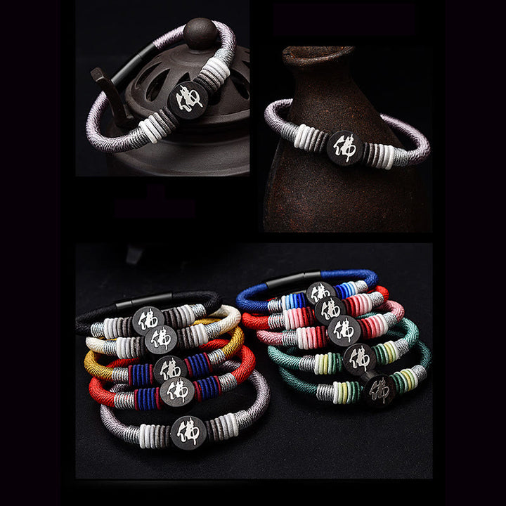 Buddha Stones Buddha Character Ebony Handcrafted Rope Bracelet - image 22