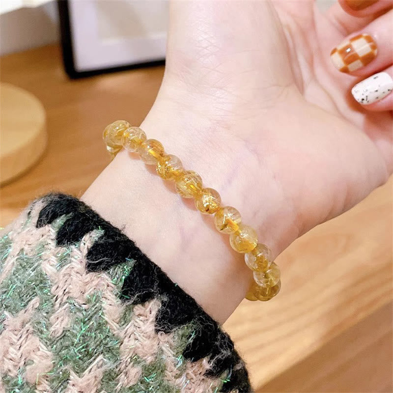 Buddha Stones Natural Gold Rutilated Quartz Sun Stone Kyanite Wealth Bracelet - image 2