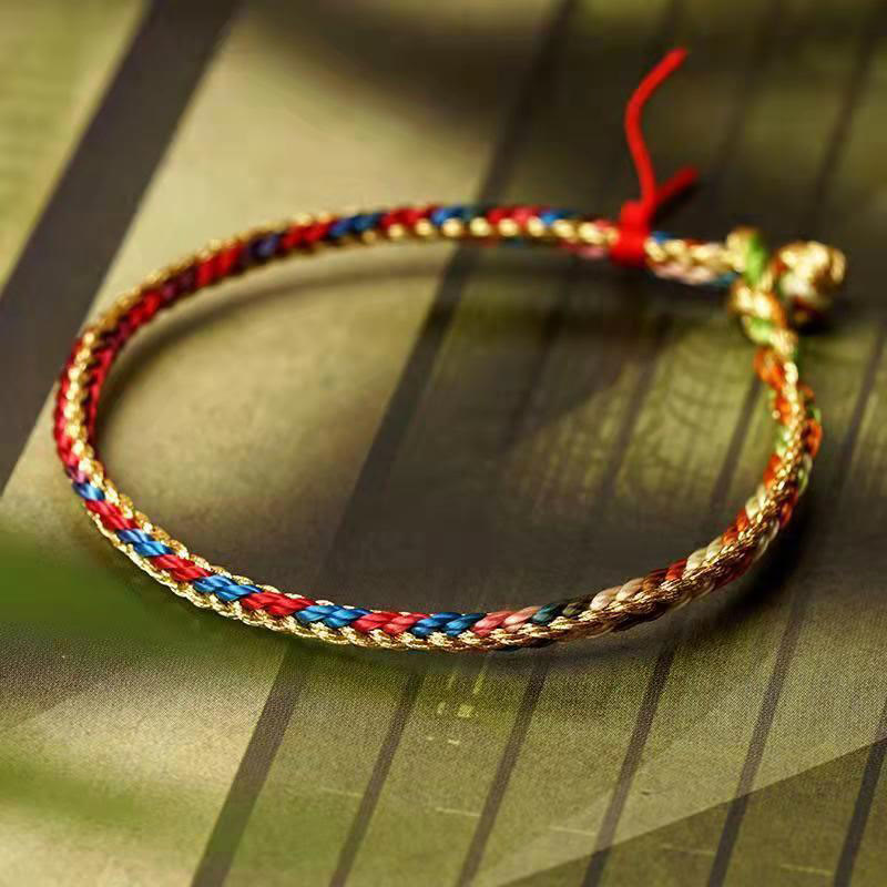 Buddha Stones 925 Sterling Silver Fu Character Zongzi Pattern Multicolored String Luck Handmade Braided Bracelet - Colorful Rope - 17-18cm - image 12