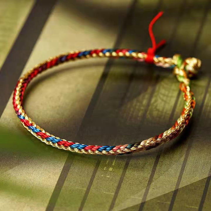 Buddha Stones 925 Sterling Silver Fu Character Zongzi Pattern Multicolored String Luck Handmade Braided Bracelet - Colorful Rope - 17-18cm - image 12