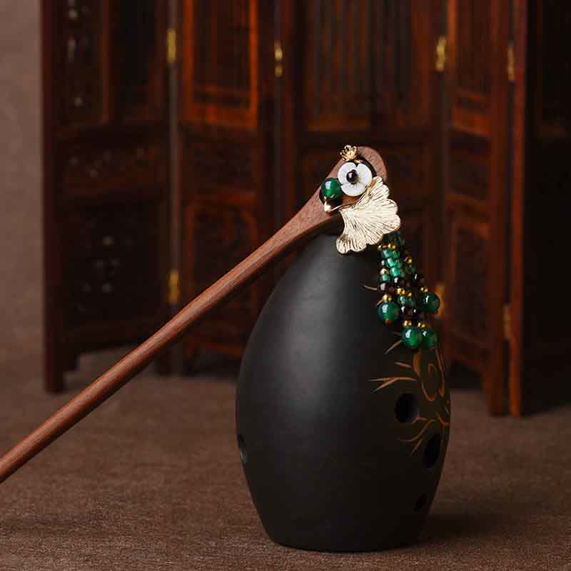 Red Sandalwood Green Agate Ginkgo Leaf Protection Hairpin - image 3