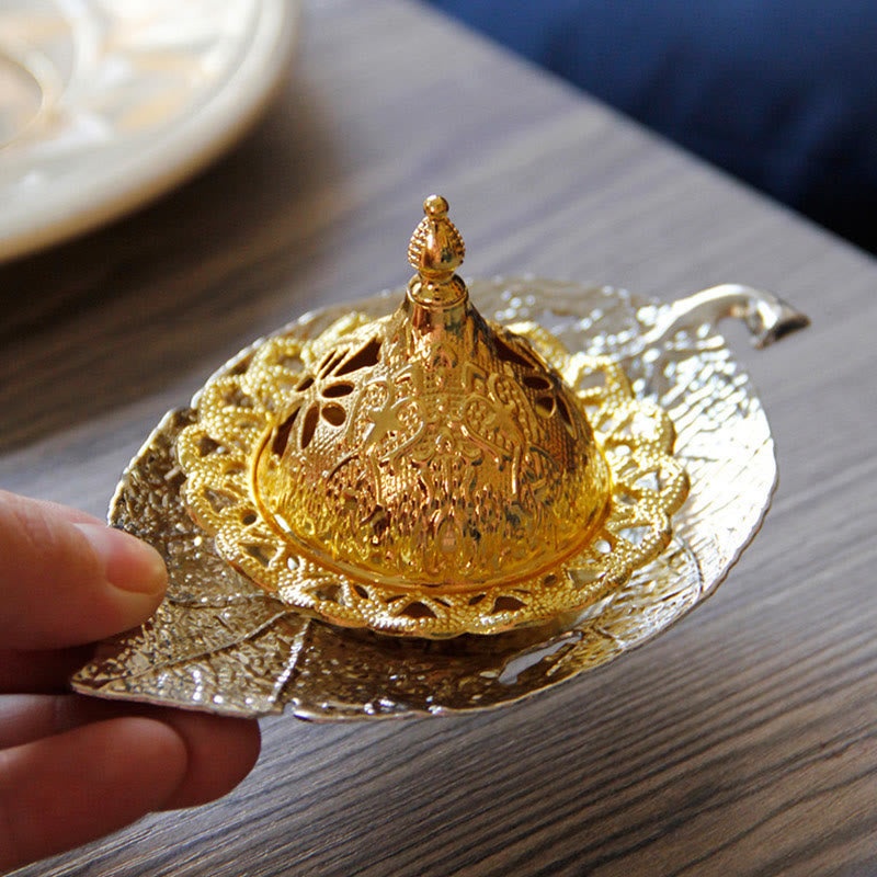 Tibetan Gold Mini Leaf Coaster Meditation Incense Burner - Silver Leaf Coaster&Incense Burner - image 12