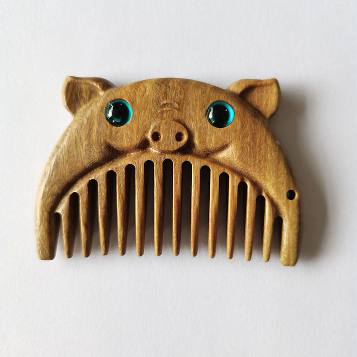 Chinese Zodiac Green Sandalwood Peace Mini Portable Comb - Green Sandalwood - Pig - image 32