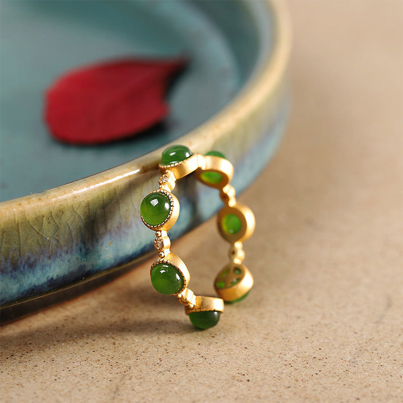 Buddha Stones Cyan Jade Healing Calm Adjustable Ring - Cyan Jade+925 Sterling Silver - image 0