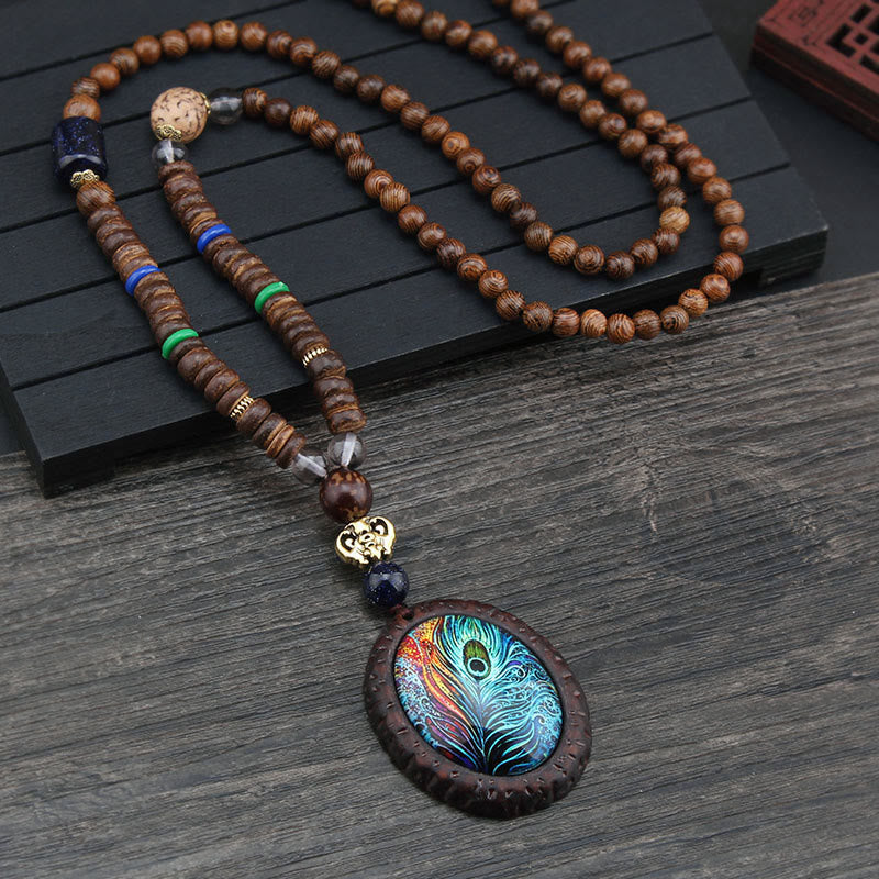 Buddha Stones Tibetan Wenge Wood Bodhi Seed Agate Elephant Protection Necklace Pendant - image 4