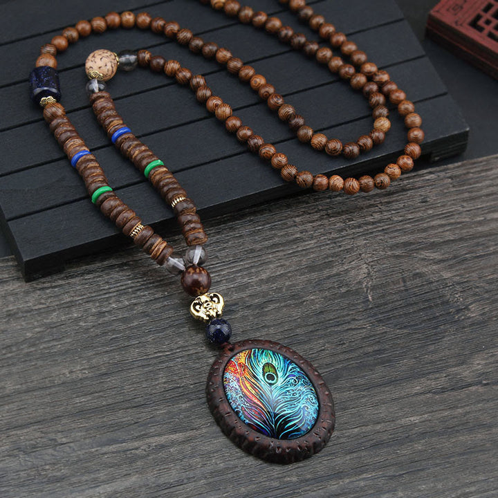 Buddha Stones Tibetan Wenge Wood Bodhi Seed Agate Elephant Protection Necklace Pendant - image 4