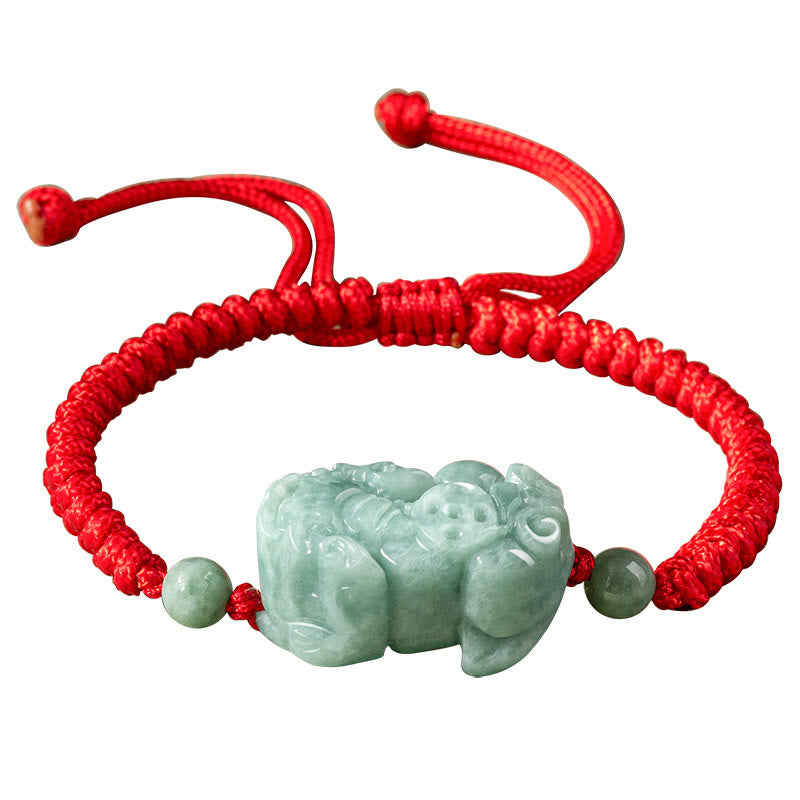 Buddha Stones Handmade Natural Jade PiXiu Protection King Kong Knot Braided String Bracelet - image 8