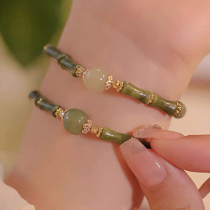 Buddha Stones 14K Copper Plated Peridot Hetian Jade Bamboo Pattern Luck Bracelet - image 9