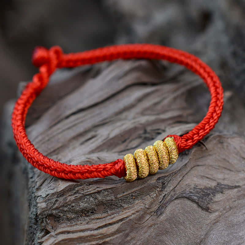 Buddha Stones Handmade Simple Design Chinese Knotting Luck Strength Braid String Bracelet - King Kong Knot - Red - 17cm - image 5