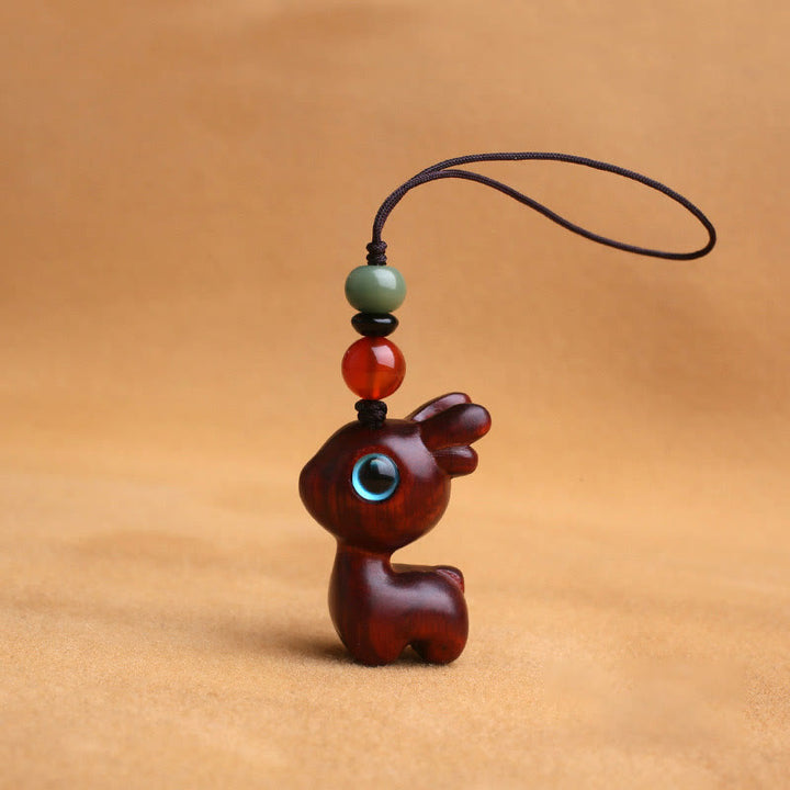 Buddha Stones Sandalwood Small Leaf Red Sandalwood Ebony Wood Green Sandalwood Lucky Mini Deer Carved Protection Key Chain Phone Hanging Decoration - Small Leaf Red Sandalwood 35mm - Phone Hanging Decoration - image 8