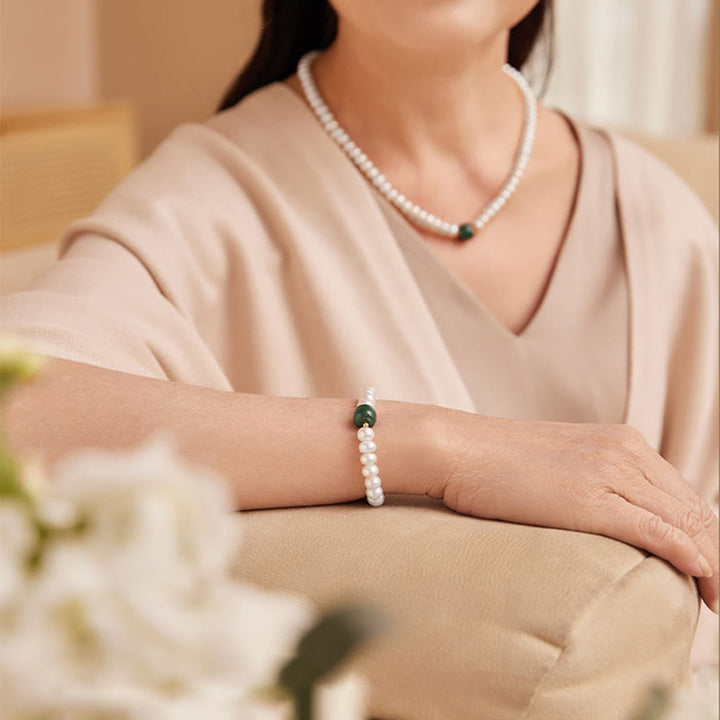 Buddha Stones 925 Sterling Silver Natural Pearl Hetian Jade Aquamarine Wisdom Sincerity Necklace Pendant Bracelet - image 5
