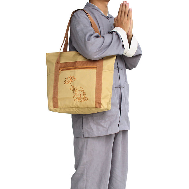 Spiritual Mind Practice Lotus Embroidery Pattern Canvas Shoulder Bag Tote Bag - image 7