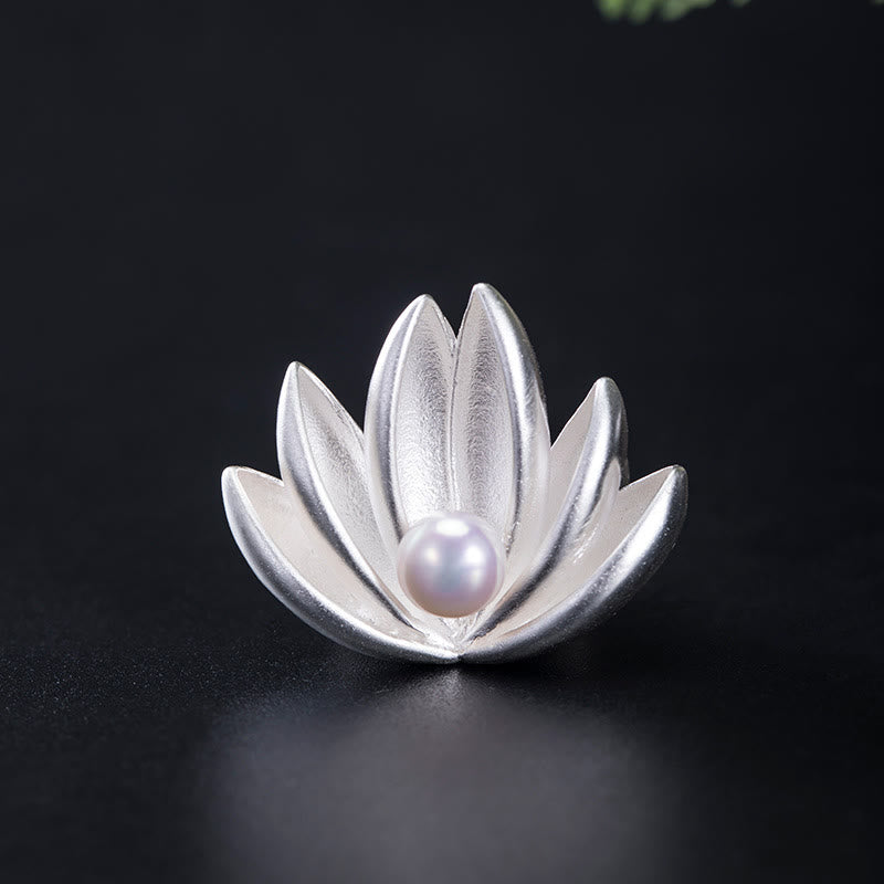 Buddha Stones 925 Sterling Silver Lotus Flower Pearl New Beginning Brooch - LOTUS(Enlightenment♥New Beginning) - image 0