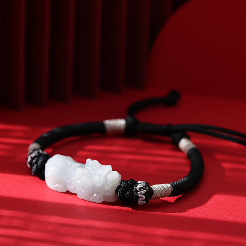 Buddha Stones Handmade Natural Jade PiXiu Luck Prosperity Braided String Bracelet - image 2