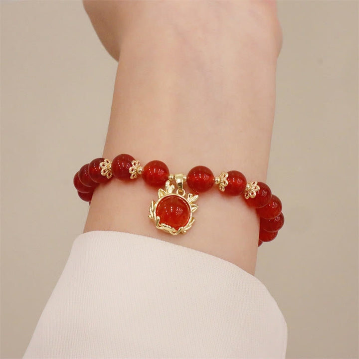 Buddha Stones Year of the Dragon Red Agate Jade Peace Buckle Fu Character Success Bracelet - image 18
