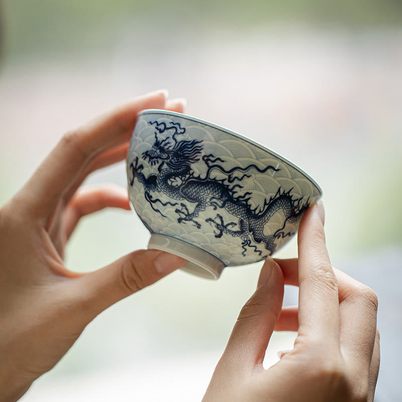 Buddha Stones Blue Dragon Design Ceramic Teacup Kung Fu Tea Cups - image 1