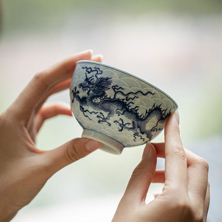 Buddha Stones Blue Dragon Design Ceramic Teacup Kung Fu Tea Cups - image 1
