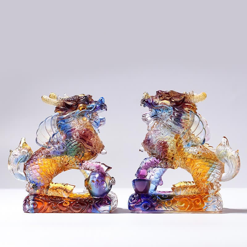 Feng Shui Kirin Handmade Liuli Crystal Art Piece Fortune Home Office Decoration - image 6