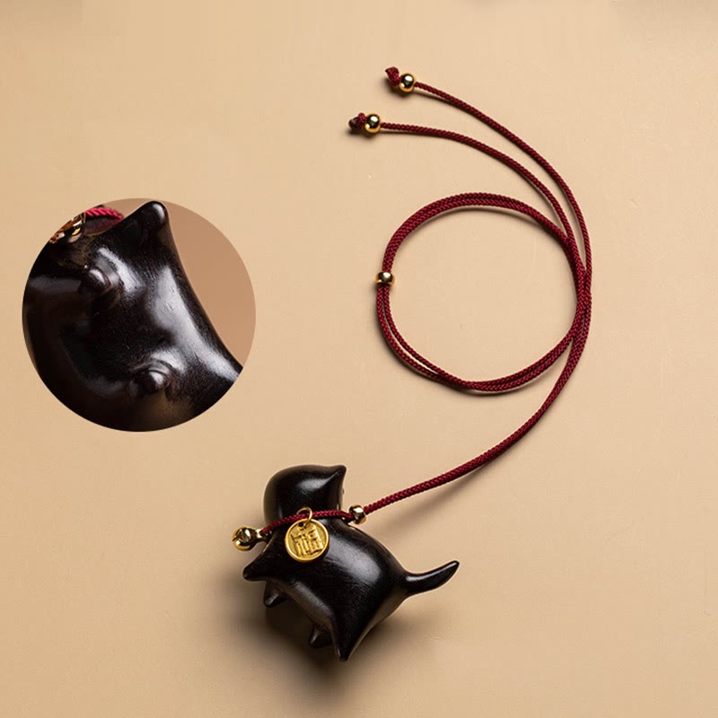 Buddha Stones Ebony Wood Green Sandalwood Lucky Cat Fu Character Lucky Fortune Bell Balance Car Hanging Decoration - image 6