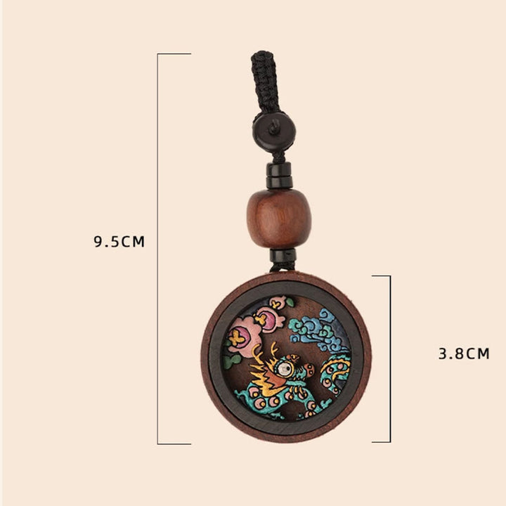 Buddha Stones Year Of The Dragon Hand Painted Chinese Zodiac Rosewood Carved Calm Key Chain - image 5