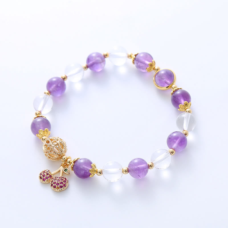 Buddha Stones Natural Amethyst White Crystal Positive Cherry Charm Bracelet - image 4