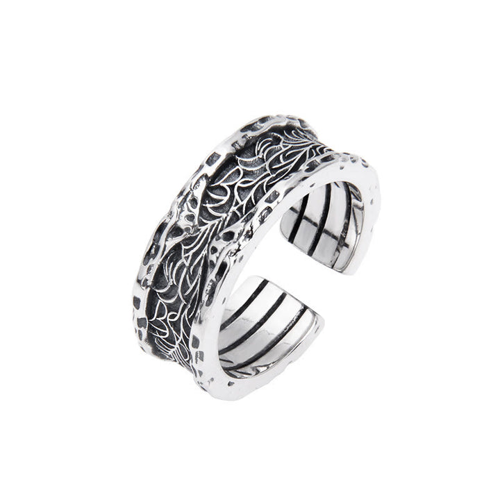 Buddha Stones 925 Sterling Silver Retro Tang Dynasty Flower Design Luck Adjustable Ring - Tang Dynasty Flower Design(Luck♥Vibrant) - image 0