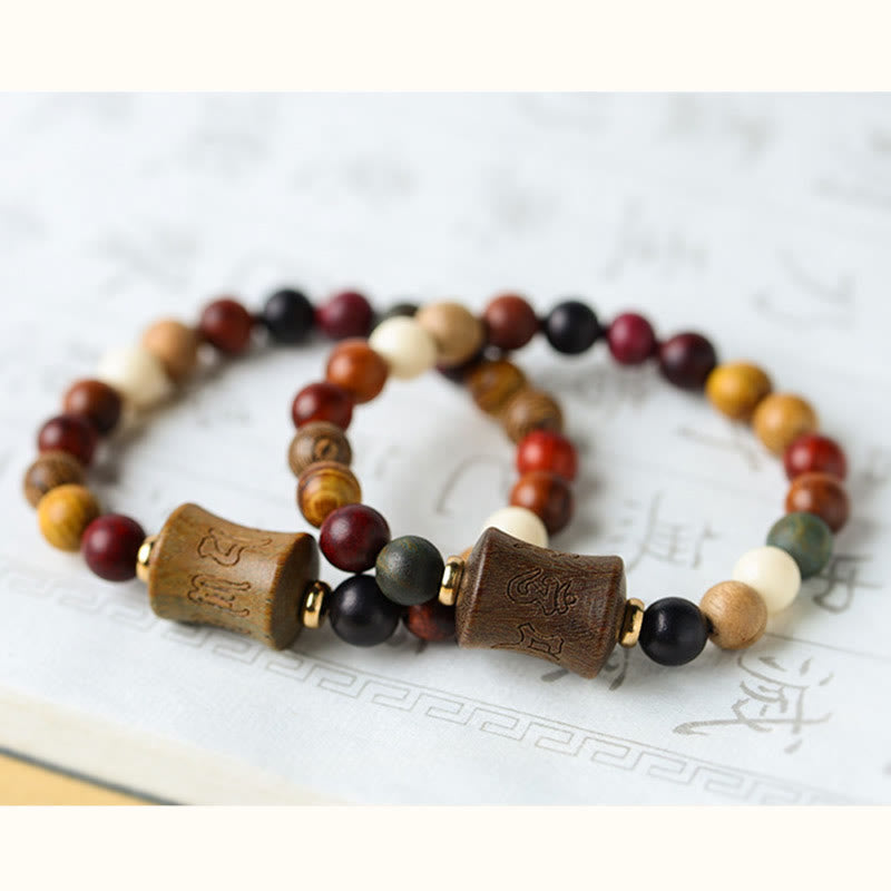 Buddha Stones Tibet Multicolored Sandalwood Om Mani Padme Hum Protection Bracelet - image 11
