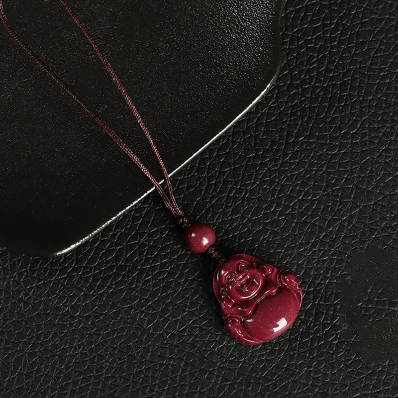 Buddha Stones Laughing Buddha Cinnabar Blessing Necklace Pendant Phone Hanging Decoration Key Chain - Phone Hanging Decoration - Brown - image 4