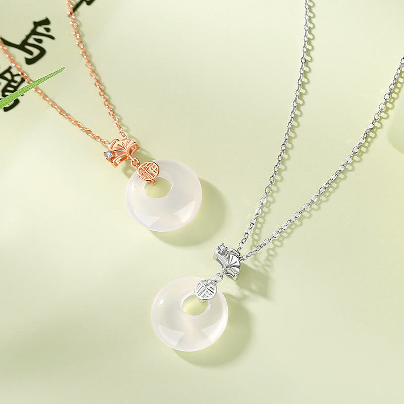 Buddha Stones 925 Sterling Silver Ginkgo Leaf Butterfly Rose Chalcedony Hetian Jade Peace Buckle Fu Character Harmony Necklace Pendant - image 1