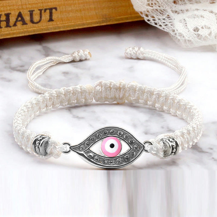 Buddha Stones Evil Eye Keep Away Evil Spirits String Bracelet - White Pink Evil Eye - Silver Border - image 67