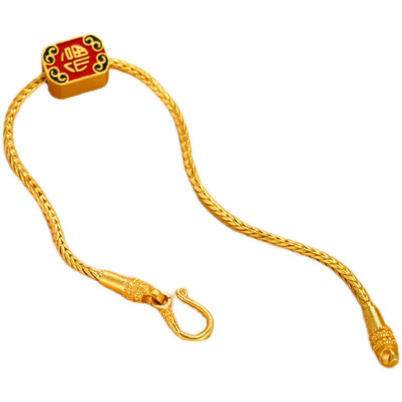 Buddha Stones Tibetan 18K Gold Om Mani Padme Hum Lucky Koi Fish Fu Character Ingot Copper Coin Peace Bracelet - image 11