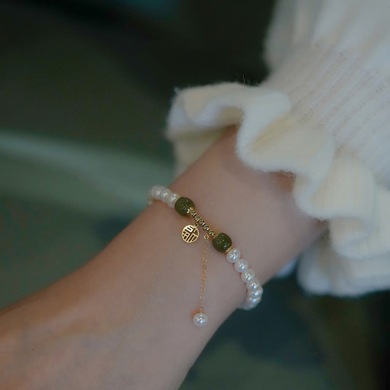 Buddha Stones Natural Pearl Hetian Jade Happiness Wisdom Bead Bracelet - image 8