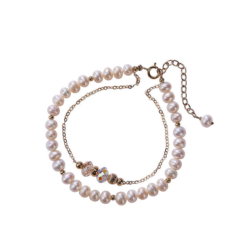Buddha Stones 925 Sterling Silver 14K Gold Plated Natural Pearl Crystal Healing Double Layer Bracelet - image 9