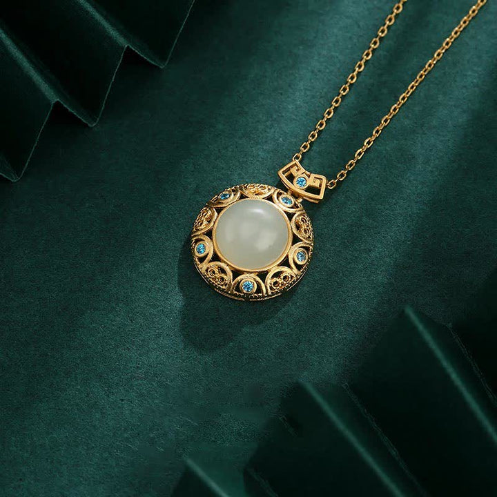 925 Sterling Silver Green Chalcedony Hetian White Jade Strength Necklace Pendant - Hetian White Jade(Protection♥Happiness) - image 5