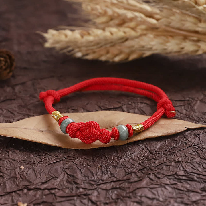 Buddha Stones Red String Jade Luck Fortune Knot Braided Couple Bracelet - image 6