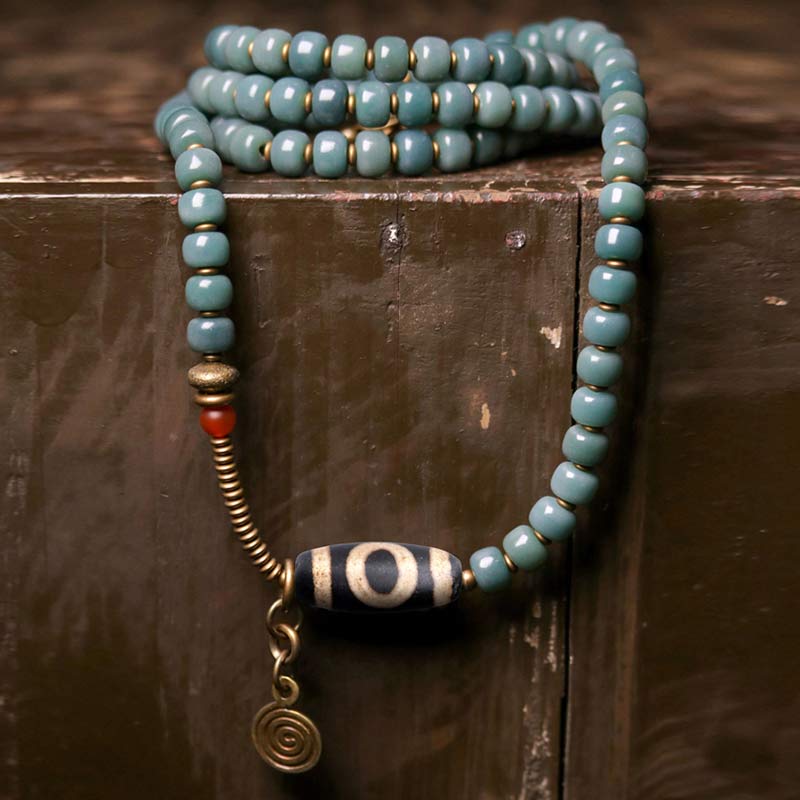 Buddha Stones 108 Mala Beads Bodhi Seed Dzi Bead Wisdom Bracelet - 18cm - image 0