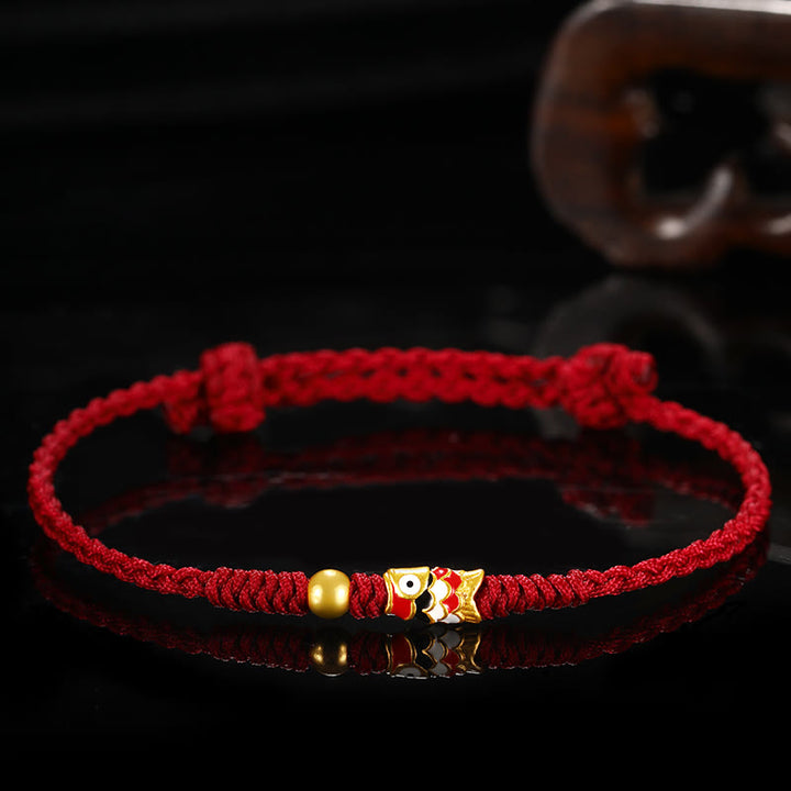 Buddha Stones 999 Gold Luck Koi Fish Handcrafted Braided String Bracelet - Dark Red - 24cm - image 11