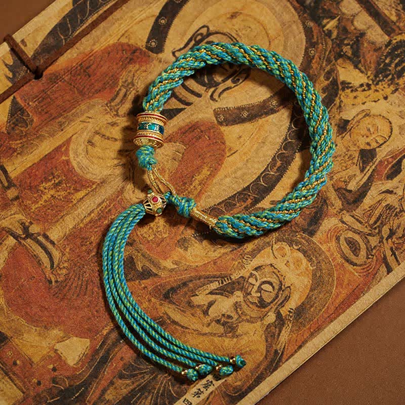 Buddha Stones Tibetan Handmade Luck Thangka Prayer Wheel Charm Weave String Bracelet - image 19