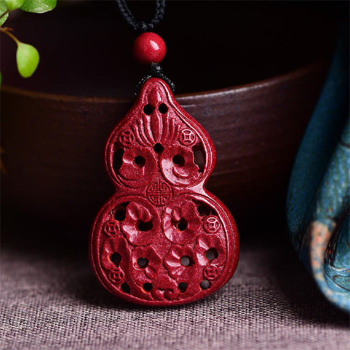 Buddha Stones Laughing Buddha Yin Yang Chinese Zodiac Gourd Natural Cinnabar Blessing Necklace Pendant - Gourd 38*25*7mm - image 21