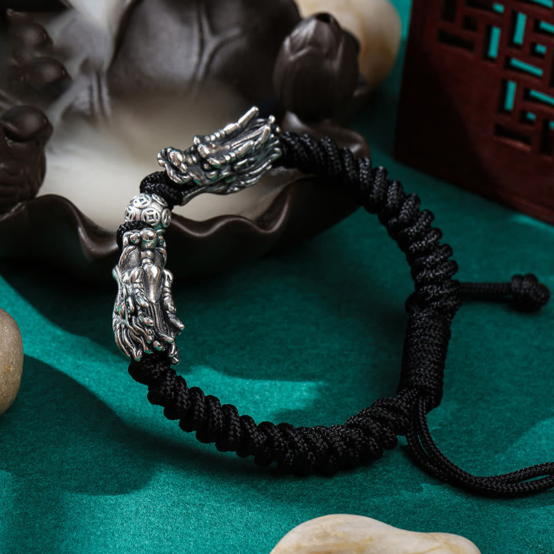 Buddha Stones 999 Sterling Silver Double Dragon Luck Handmade Braided Bracelet - image 1