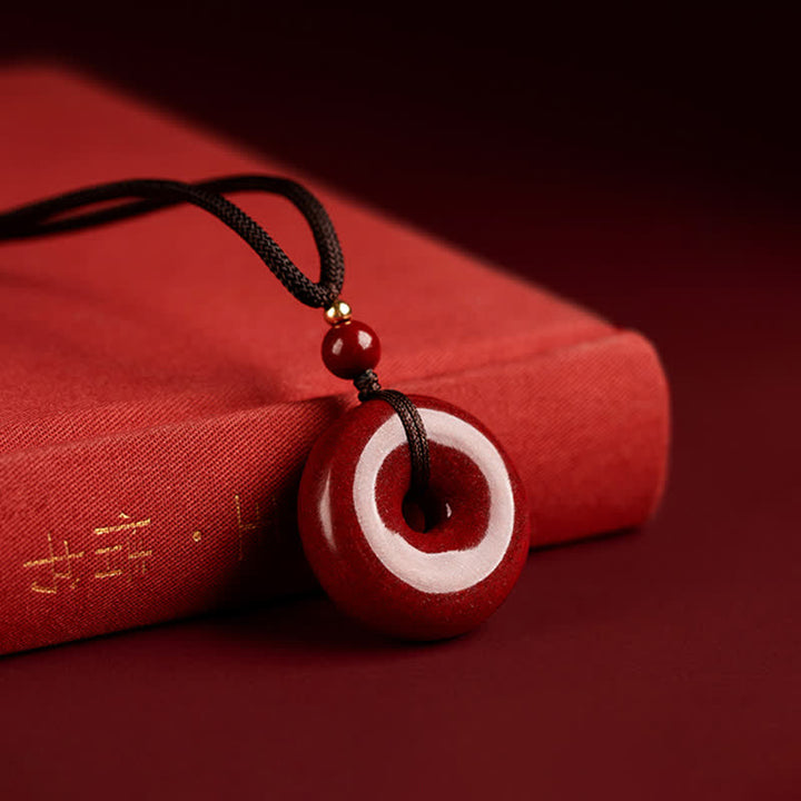 Buddha Stones Cinnabar Peace Buckle Calm Blessing Necklace Pendant - 26*10mm&Rope - image 8