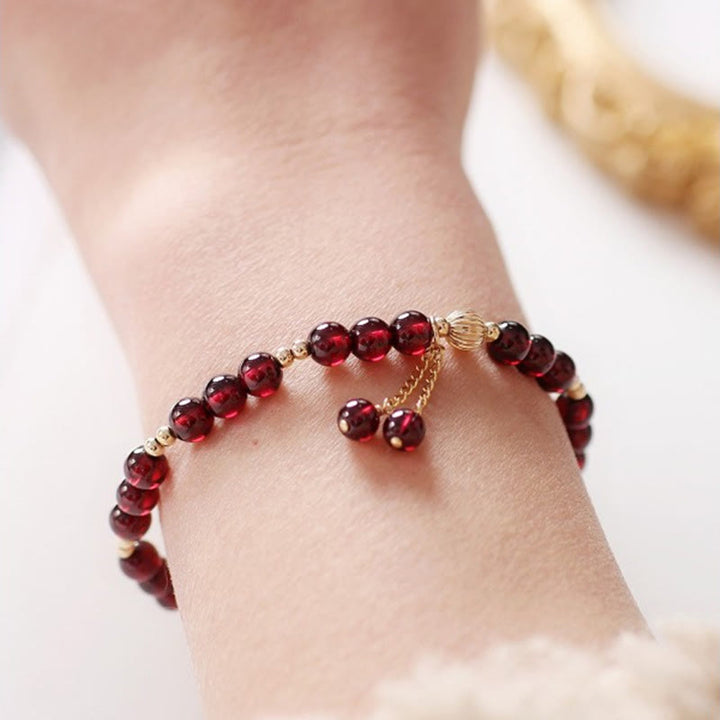 Buddha Stones 14K Gold Natural Garnet Calm Bracelet - image 8