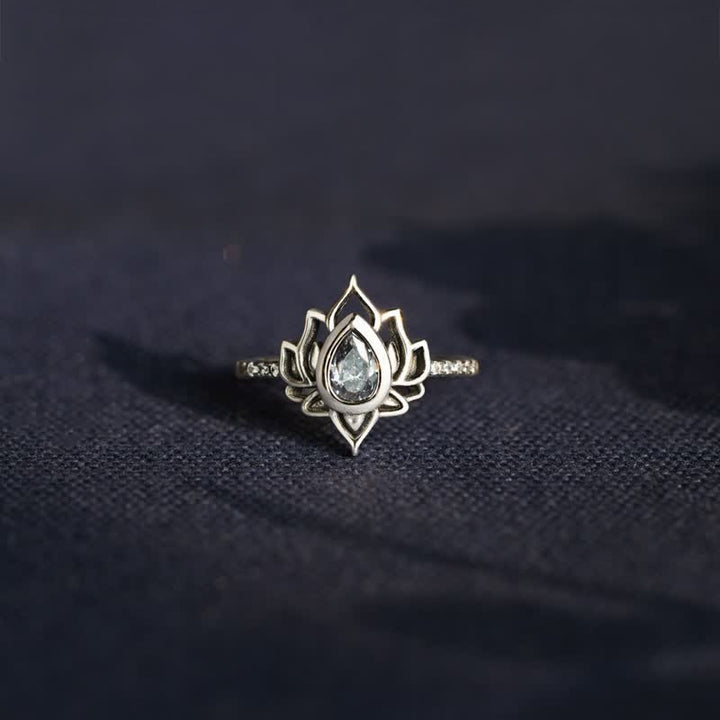 Buddha Stones Sterling Silver Lotus Zircon Blessing Protection Ring - image 7